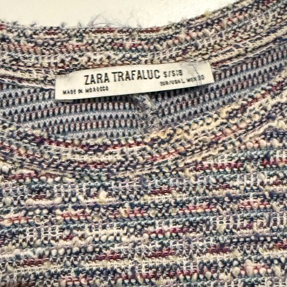 Zara Trafaluc Short Sleeve Tweed Dress Fringe Hem Size L - Picture 3 of 4